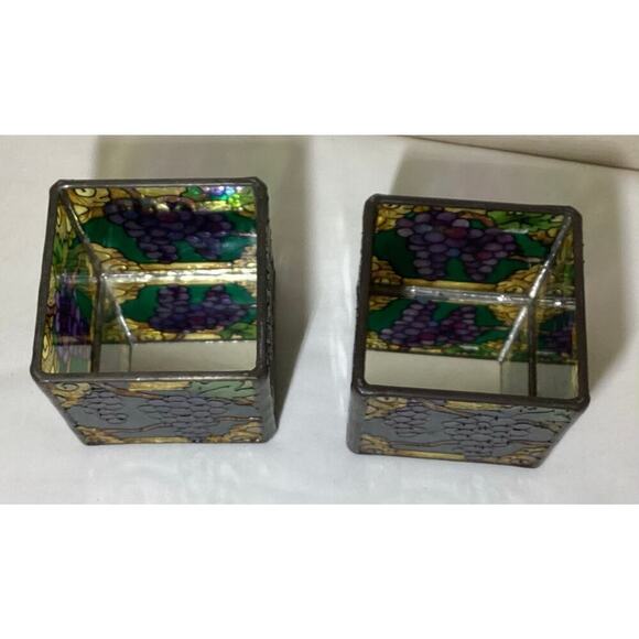 Joan Baker Stained glass candle holder grapes 1 pair - Picture 4 of 4